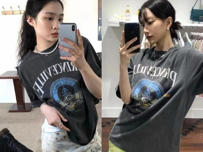 刘亦菲海外鲨疯了!印花T恤+牛仔阔腿裤都能穿得这么撩人!(图7)