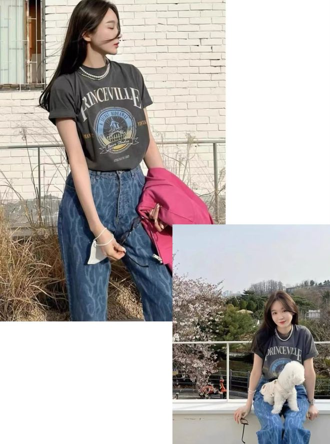 刘亦菲海外鲨疯了!印花T恤+牛仔阔腿裤都能穿得这么撩人!(图16)